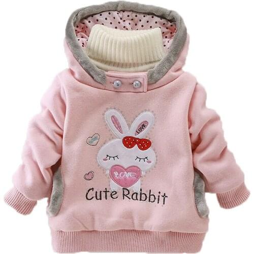 Children Girls Sweatshirts Hoodies Autumn Winter Baby Girl Thick Cotton Tops Kids Cute Cartoon Rabbit Hooded Outerwear & Coats