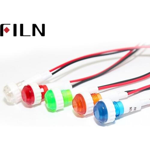 FL1P-10NW-2 10mm diameter amber white red green plastic 120v 220v 12v led pilot light with wires