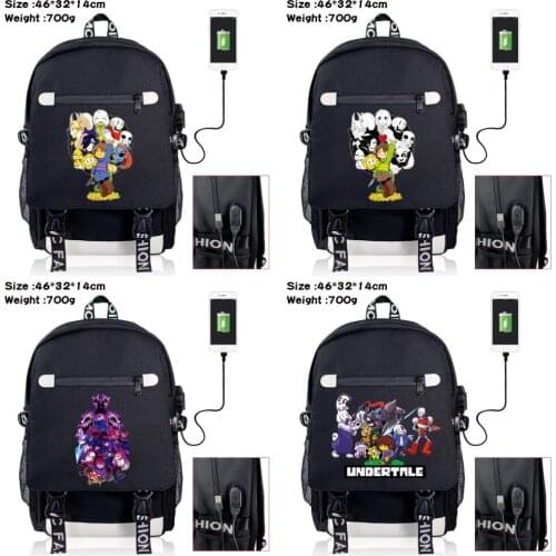 Anime Undertale USB Charging Backpack Canvas School Bag Student Racksack Fashion Boys Girls Casual Packsack Zipper Laptop Bag