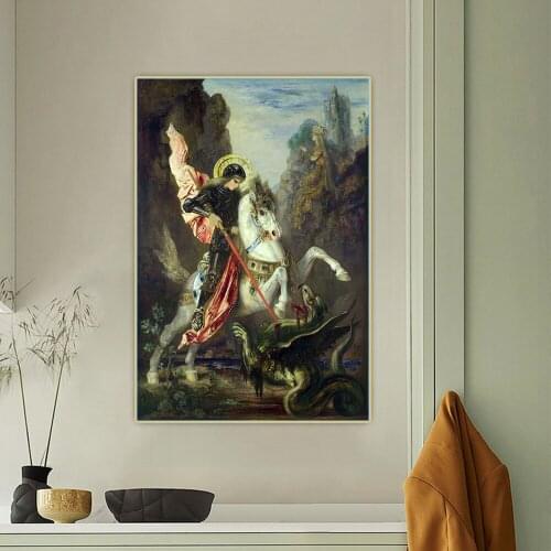 Saint George and the Dragon by Gustave Moreau Canvas Oil Painting Artwork Aesthetic Picture Poster Wall Decor Home Decoration