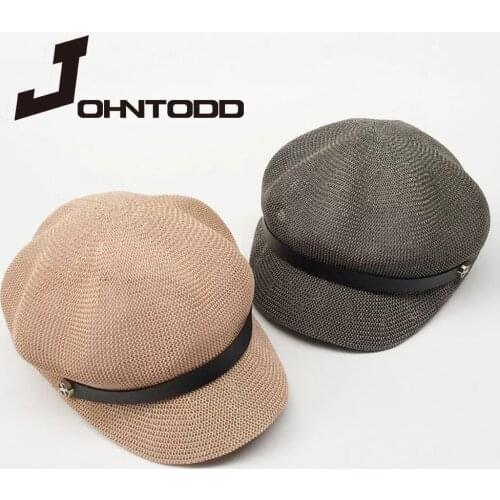 Summer new fashion male and female linen octagonal hat belt painter beret hat breathable mesh Gatsby golf hat burlap hat