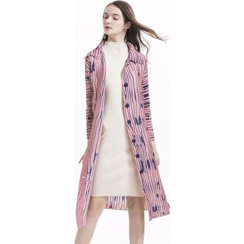 HOT SELLING miyake turn-down collar outerwear pleated long sleeve single breasted outerwear IN STOCK