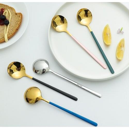 1pc Dessert Spoon Stainless Steel Spoon Long Handle Exquisite Dinner Spoon Home Coffee Soup Stirred Tableware Kitchen