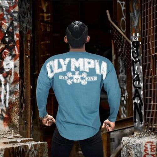 Men Gym Fitness Workout Skinny T Shirt Male Print Tee Tops Running Sport Clothing Brand Casual Long Sleeve Cotton T-shirt