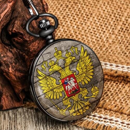 Exquisite Double-Headed Eagle Animal Men Pocket Watch Quartz Digital Dial Practical Thick Chain Necklace Women Clock Collection
