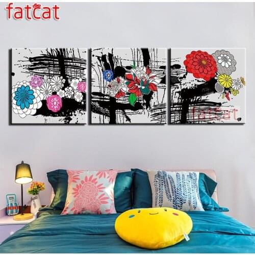 FATCAT triptych 5D diy Mosaic picture Diamond Embroidery Abstract color flower Diamond Painting full square round drill AE1918