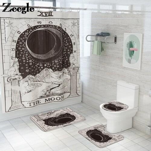 Shower Curtain Bath Rug Set Bathroom Carpet Durable Waterproof Bath Curtain Set Anti Slip Mat for Bathroom Microfiber Toilet Set