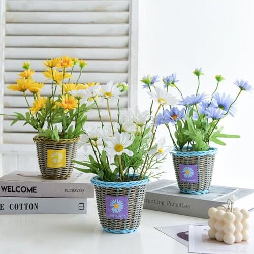 Mini Potted Artificial Daisies Faux Flowers Daisy Pot Set For Home Living Room Table Window Decor Benefit