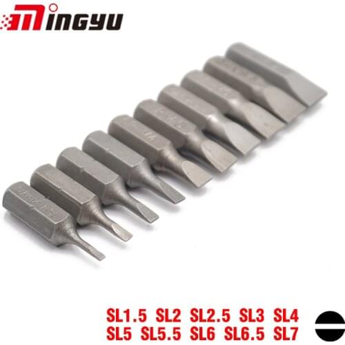 10Pcs 1/4" 25mm Slotted SL1.5-SL7 Screwdriver Bit Set Repair Tools Screwdrivers Kit Hex Shank Drill Bit For Power Household Tool