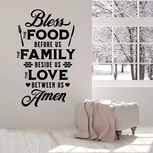 Wall Decal Prayer Kitchen Quote Words Bless Food Art Dining Room Restaurant Interior Decor Vinyl Stickers Tableware Mural M256