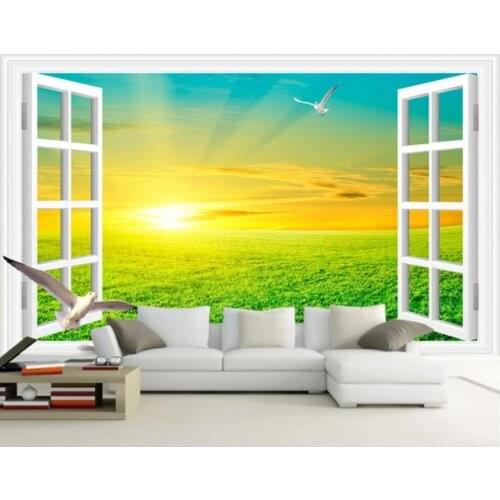 Custom mural 3d photo wallpaper White window grassland wild sunrise beauty home decor living room wallpaper for wall 3 d