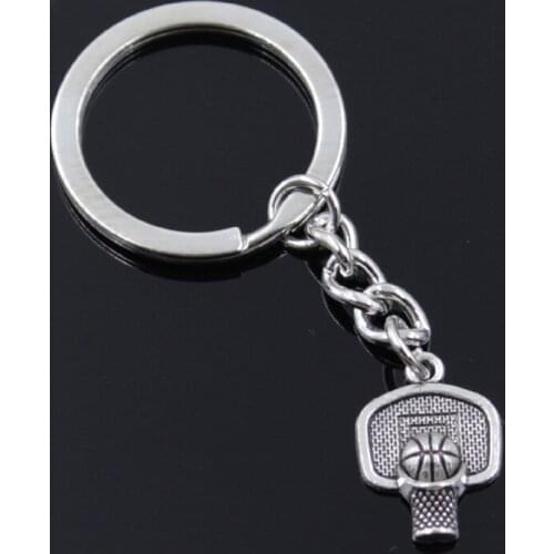 New Fashion Men 30mm Keychain DIY Metal Holder Chain Vintage Basketball Hoop 20x15mm Silver Color Pendant Gift