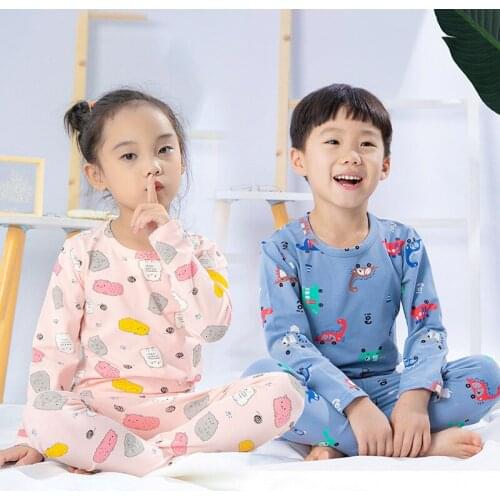 2021 New Autumn And Winter Cartoon Print Childrens Suit Baby Underwear Home Service Without Trace Sleepwear