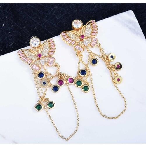 QTT New Fashion Gold Earring Smart Butterfly Drop Earrings Exquisite Women CZ Vintage Bridal Wedding Jewelry 2021