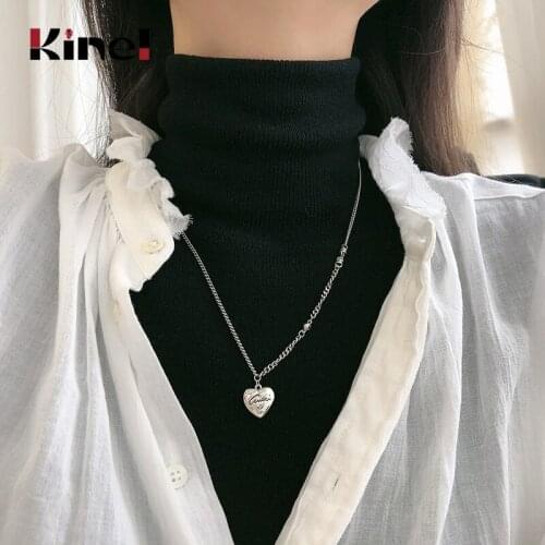 Kinel Heart Necklace for Women Retro Make Old Letter Pendant Chain Necklaces Silver 925 Jewelry Autumn And Winter 2021 New
