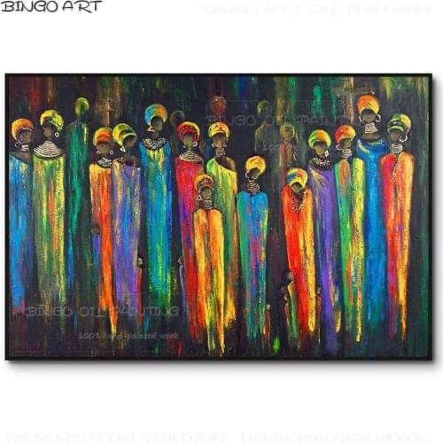 Gifted Artist Hand-painted High Quality Rich Colors Abstract African Figures Oil Painting Africa Black Woman Knife Oil Painting