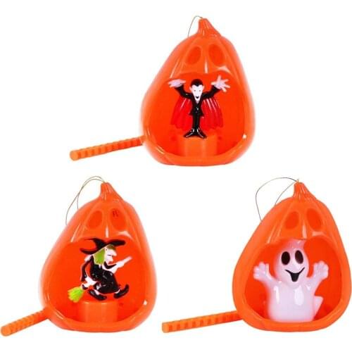 Behogar 3PCS Assorted Styles Halloween Pumpkin Lights Lamps with Handle Music for Kids Gift Home Party Decoration Supplies