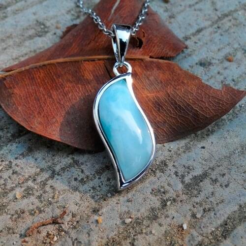 Popular Jewelry Pendant Leaf Design in 100% 925 Sterling Silver Blue Larimar Gemstone Pendant Love Gift for Woman