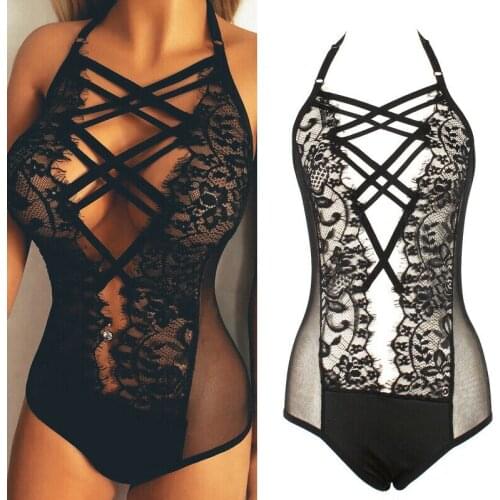 Porno Sexy Lingerie Women Lace Bodysuit One Piece Catsuit Leotard Babydoll Bodystocking Sleepwear Underwear Nightwear Teddy