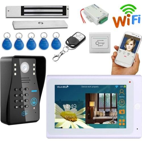 7" Wired /Wireless Wifi Video Door Phone Video Intercom Doorbell System 180kg Electric Magnetic Lock + Power+ Door Exit+ ID Card
