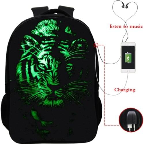 Animal Prints Backpack Wolf Cool Tiger Back To School Teenager Backpack Travel Rucksack Backpack with Charger Mochilas Sac A Dos