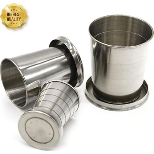 Stainless Steel Folding Cup With Keychain Camping Folding Cup Traveling Outdoor Collapsible Cup With Lid Portable Drinkware