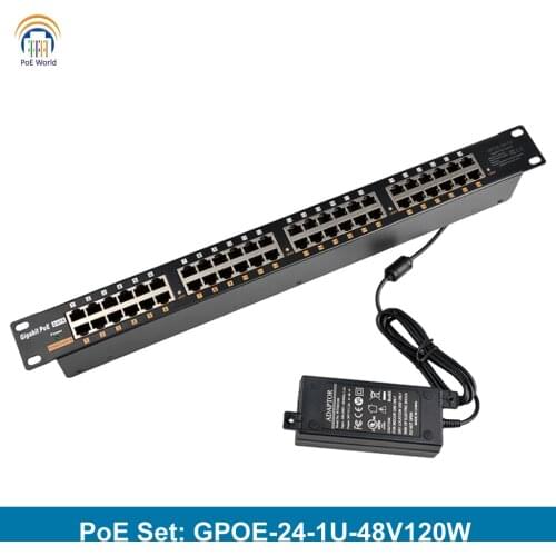 GPOE-24B-48V120W Rack Mount gigabit PoE injector ModeB 4,5V+, 7,8V- poe connector with 48V 120W Power Supply for IP camera