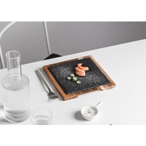 Solid wood snack plate, wooden tray, black slate plate, Acacia wrapped plate, Western food, Japanese dishes