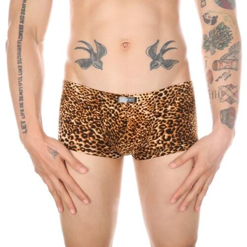 Sexy Wild Style Man Low Waist U Convex Underwear Mens Comfortable Leopard Boxer Shorts Male Breathable Homewear Underpants Cueca