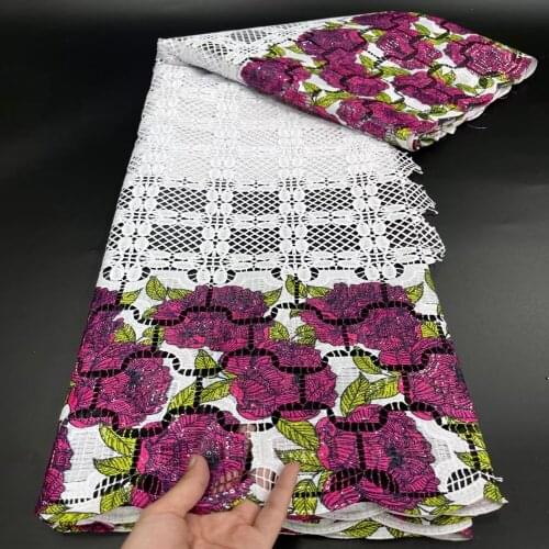 High Quality Red Rose Swiss Voile Dubai Lace Fabric African Lace Fabric Nigeria 100% Pure Cotton Lace Fabric 5Yards