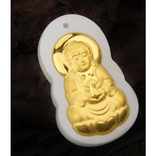 Xinjiang Hetian jade Guanyin Bodhisattva gold inlaid pendant jade pendant inlaid pendant with certificate643