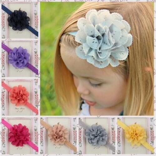 YH439 Band Hollow Wave Edge Chiffon Flower Head Infant Baby Girls Elastic Hair Band Hair Bands Color