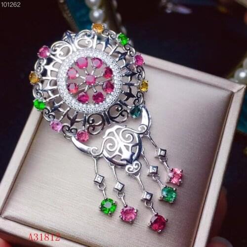 KJJEAXCMY boutique jewelry,925 Silver-inlaid Natural Tourmaline Girls Large Necklace Pendant Support Detection