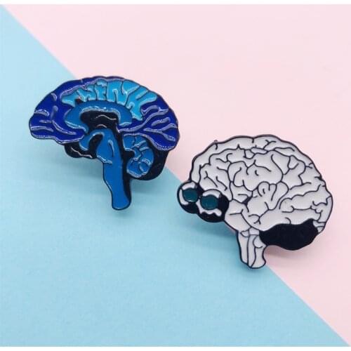 Fun Body Organ Blue White Brain Skeleton Enamel Brooch Custom Alloy Badge Jeans Clothes Bag Pin Accessories Gift For Friend