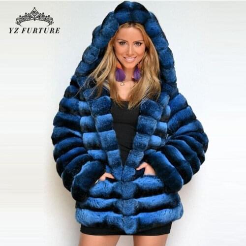 2021 New Women Real Fur Coat Brand Chinchilla Color Fur Jacket Thick Warm Shaper Jacket Natural Rex Rabbit Coat Big Hood Outwear