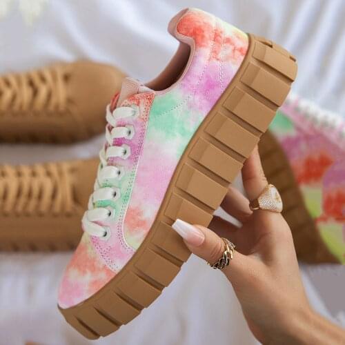 2021 Womens Sneakers Shoes Fashion Multi Color Round Toe Platforms Lace Up Shoes Flat Sports Casual Ladies Walking Sneakers