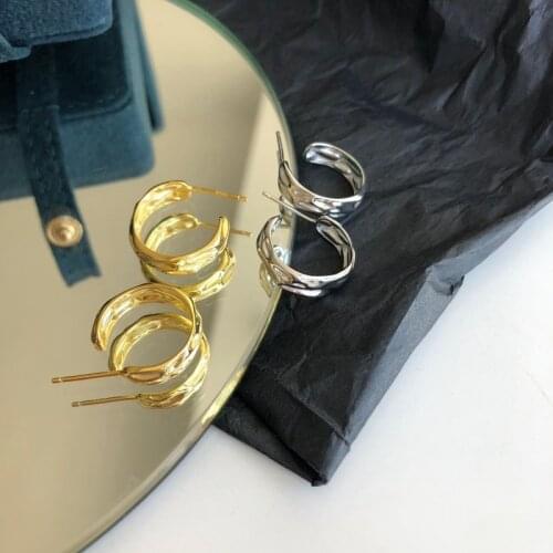 Silvology 925 Sterling Silver Irregular Semicircle Earrings Concave Irregular C Shape Stud Earrings for Women 925 Simple Jewelry