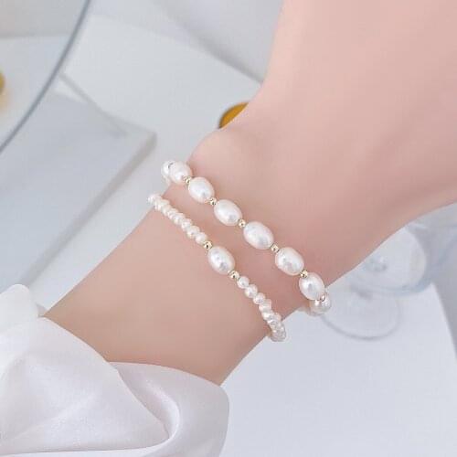 French Style Natural Baroque Pearls Bracelet 14K Real Gold Plated Chain Bracelet Adjustable for Women 2021 New Trendy Jewelry
