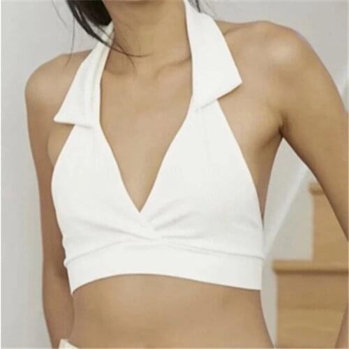 Halter V Neck Vest Casual Fashion Bodycon Sleeveless Off Shoulder Vests Summer 2021 Turn Down Collar Backless Sexy Women Vest