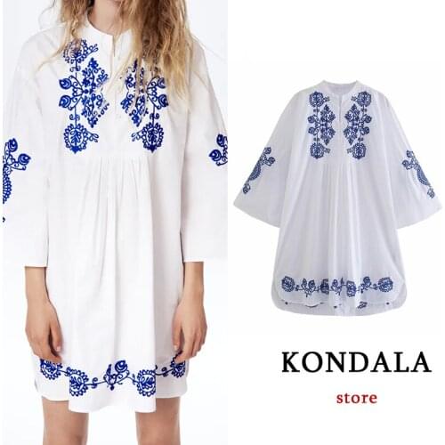Za 2021 Women Chic Embroidery White Oversized Mini Vintage Dress Long Puff Sleeve O Neck Elegant Dress Loose Mujer Vestidos