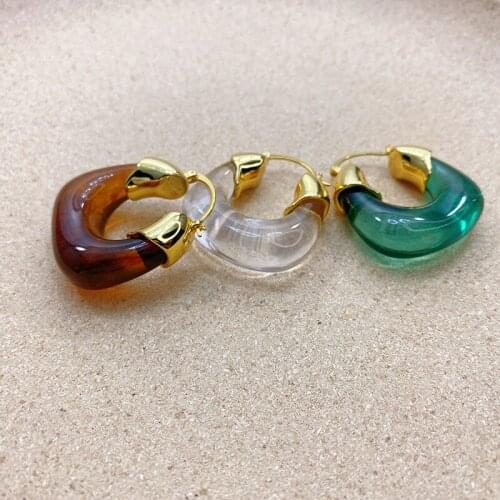 Gold hoop earrings genuine gold thick plated with resin transparent hoop