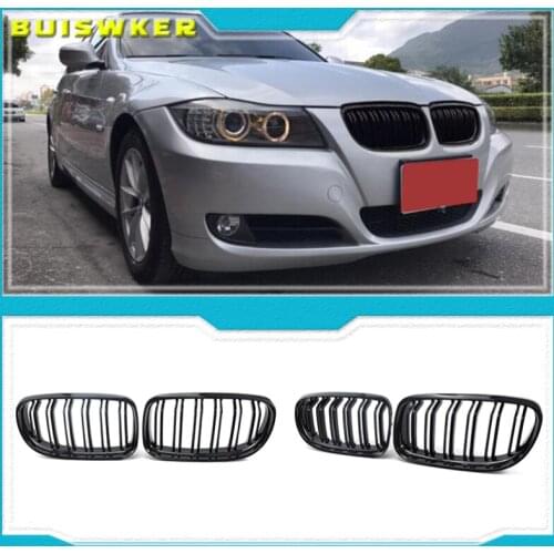 Dual Slat Kidney Grille Gloss Black for BMW E90 3 Series Sedan LCI 09-11 Double Slat Sport Style Gloss Black 1 Pair