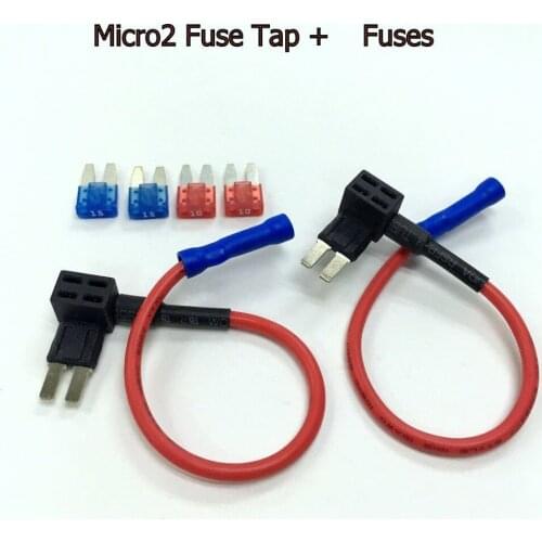 100pcs x Micro2 Add-A-Circuit Tap Fuse Holder Adapter Cord+10A or 15A Fuse
