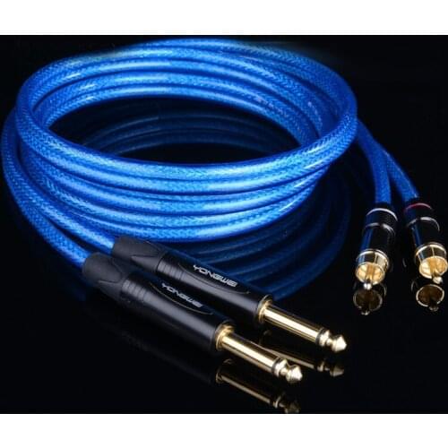 2 RCA Plug Coax Adapter to Dual 6.35mm TS Coaxial Audio Cable Video Wire L602 Professional Gold Plated