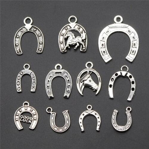20pcs Horseshoe Pendant Charms Antique Silver Color Good Luck Horse Shoe Charms Jewelry Lucky Horseshoe Charms