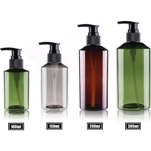 30pcs 100ml/150nl/200ml/300ML Cosmetic Bottles brown PET Sample Pump Dispenser Cream,Shampoo,Detergent green Container Capacity