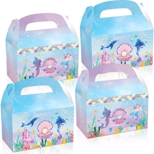 4pcs Cute Mermaid Tail Gift Bags Little Mermaid Party Decor Birthday Party Decorations For Girl Candy Biscuit Packaging Box Bag