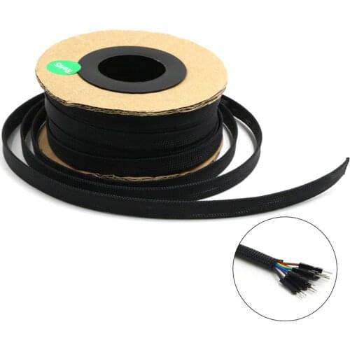 5/20/50/200 Meters Black - High quality 6mm Braid PET Expandable Sleeving High Density Sheathing Plaited Cable Sleeves