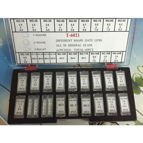 Free Shipping 1 Set T-6021 Different Shape Date Lens All In Mineral Glass 60pcs