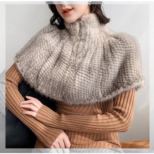 Free Shipping New Genuine Mink Fur Scarf Knitted Fur Shawl 4Colors Winter Real Mink Fur Poncho Wholesale Retail OEM